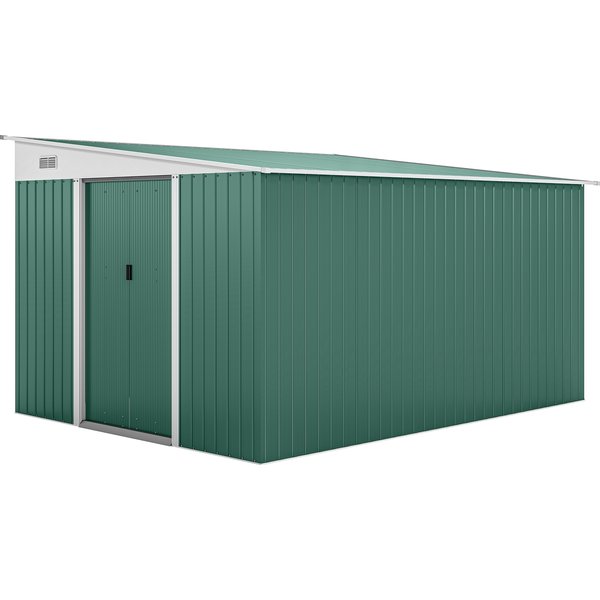 Outsunny Garden Metal Storage Shed Outdoor Metal Tool House with Double Sliding Doors and 2 Air Vents, 11.3x9.2ft, Green | Aosom Ireland