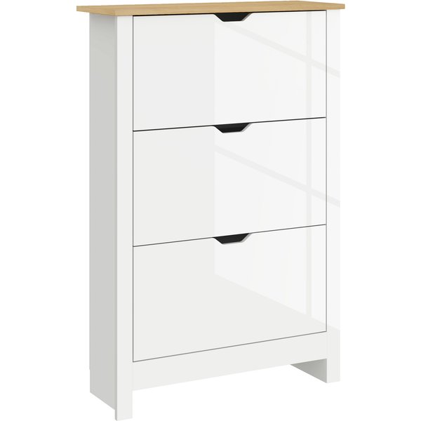 HOMCOM Slim Shoe Cabinet, Narrow Shoe Cupboard with 3 Flip Drawers, Adjustable Shelves for 18 Pairs of Shoes, High Gloss White | Aosom Ireland
