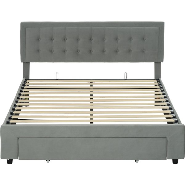 HOMCOM King Size Ottoman Bed Frame, with Front Drawer - Grey | Aosom Ireland