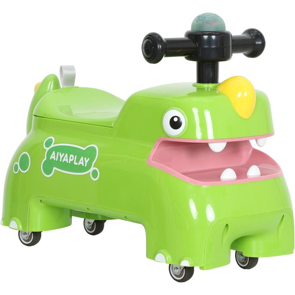 AIYAPLAY Kids Ride On Car, Dinosaur Foot to Floor Slider with Storage, Toddler Walker with Light, Sounds, Green | Aosom Ireland
