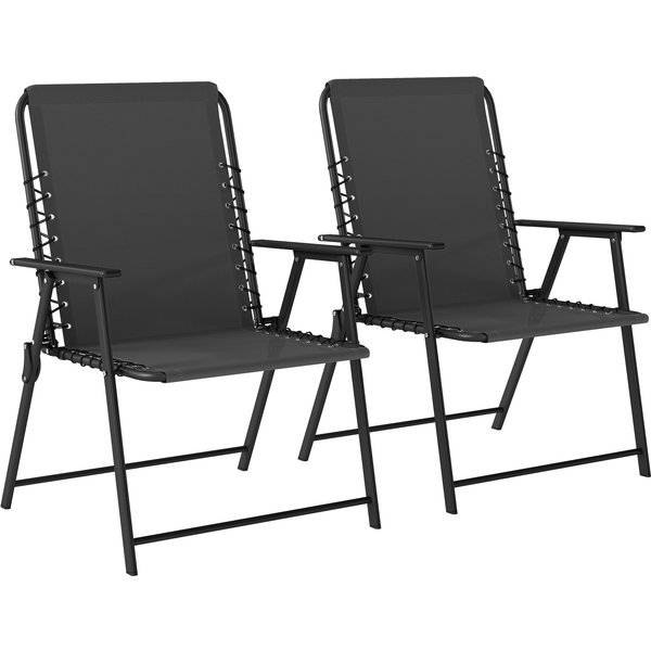 Outsunny Folding Garden Chairs Set of 2, Outdoor Dining Chairs with Wide Texteline Seat, High Back and Armrests, Black | Aosom Ireland