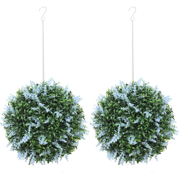 HOMCOM Set of 2 Artificial Plant Topiary Balls, UV-protected Fake Decorative Plants, Blue | Aosom Ireland