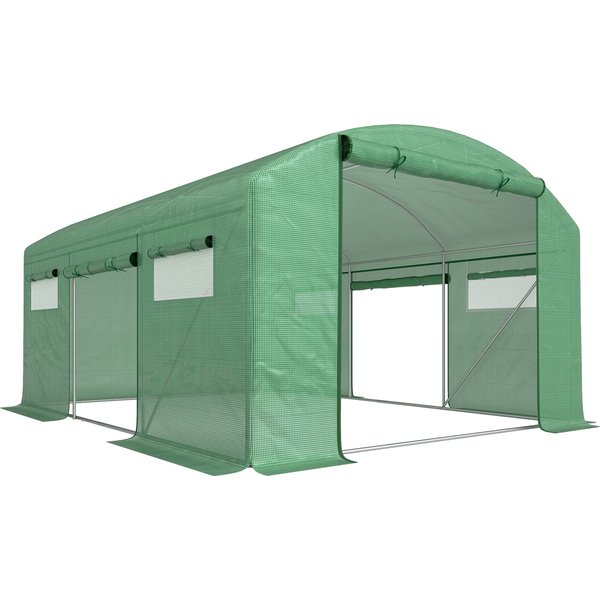 Outsunny 13 x 9.8ft Walk-In Polytunnel Greenhouse - Green | Aosom Ireland