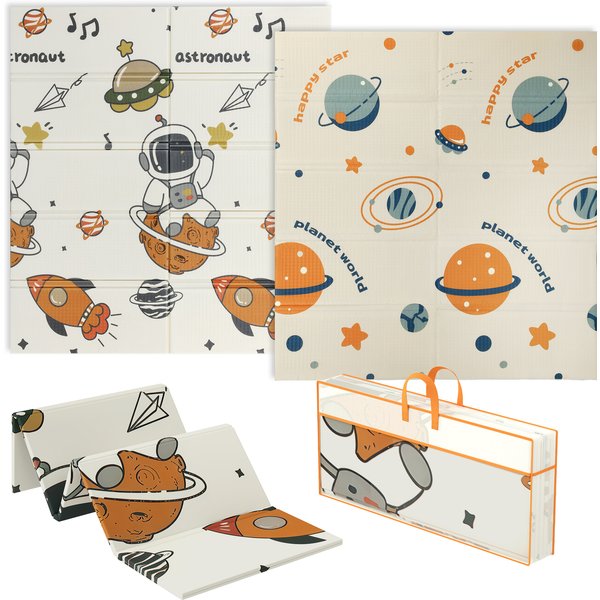 AIYAPLAY Space-Themed Baby Plat Mat Double Sided, Foldable, Water-Resistant for Outdoor/Indoor, 177 x 146 x 1.5cm | Aosom Ireland