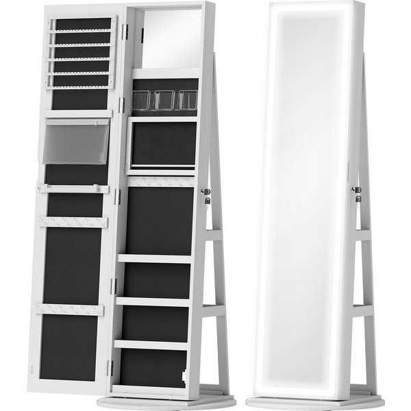 HOMCOM Storage Jewellery Cabinet, with Mirror and Lights - White | Aosom Ireland
