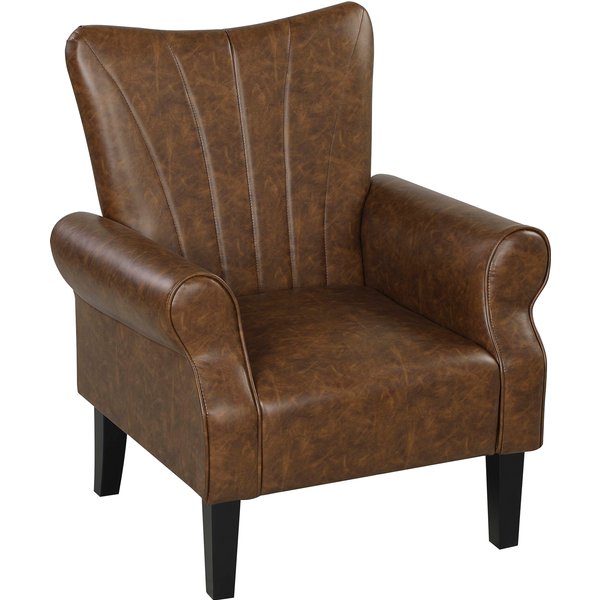 HOMCOM Upholstered Accent Chair with Rolled Arms and Wood Legs, Armchair for Living Room Bedroom, Brown | Aosom Ireland
