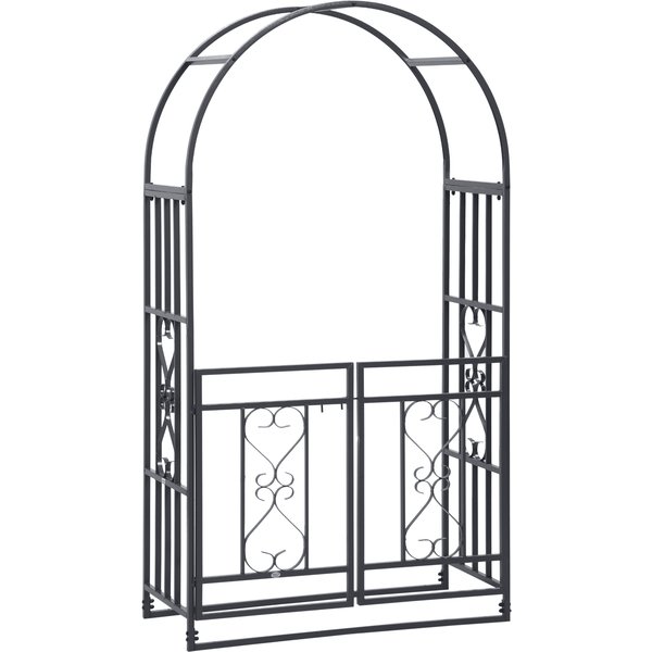 Outsunny Outdoor Garden Arch with Double Gates, Metal Garden Arbor for Climbing Plants, Roses, Vines, Wedding Arch for Outdoor, 114L x 50W x 206H cm, Dark Grey | Aosom Ireland