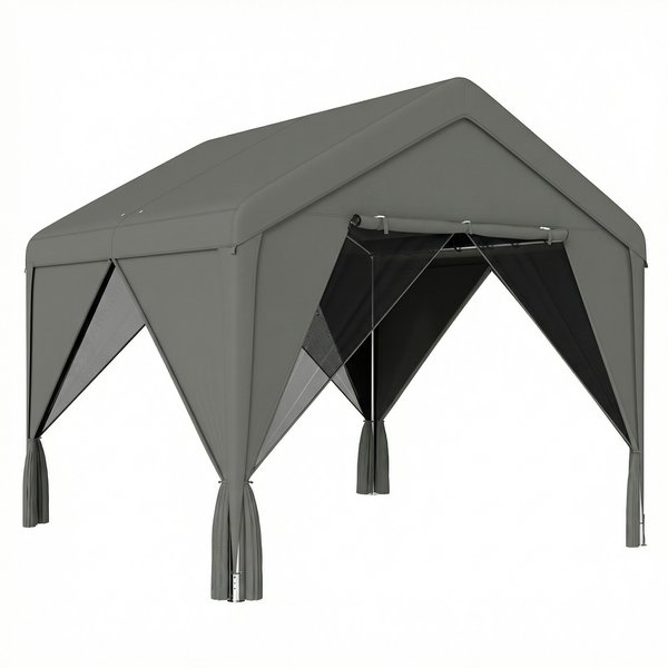 Outsunny 3 x 3 m Patio Gazebo with Netting & Curtains, Outdoor Canopy Shelter with Galvanised Steel Frame, Dark Grey | Aosom Ireland