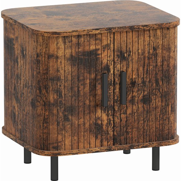 HOMCOM Nightstand with Sliding Doors and Metal Legs Rustic Brown | Aosom Ireland