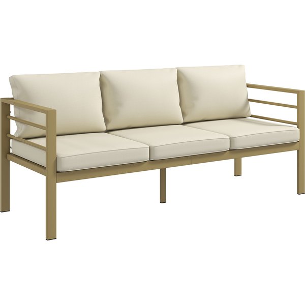 Outsunny Garden Bench with Cushions, 3-Seater Sofa with Backrest, Armrest and Back Cushions, 185 x 66 x 64cm, Cream White | Aosom Ireland