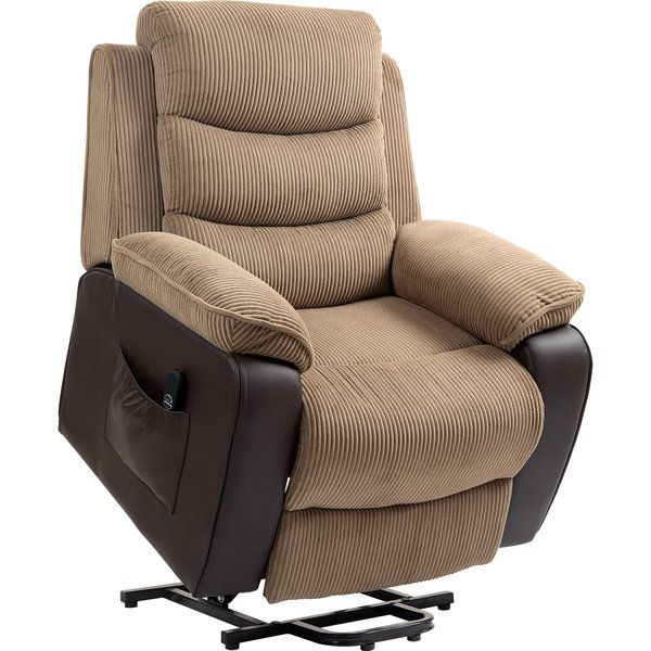 HOMCOM Overstuffed Corduroy Electric Lift Recliner Chair - Brown | Aosom Ireland