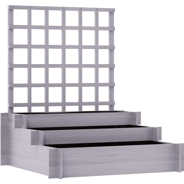 Outsunny 3 Tier Garden Planters with Trellis for Vine Climbing, Wooden Raised Beds, 95x95x110cm, Grey | Aosom Ireland