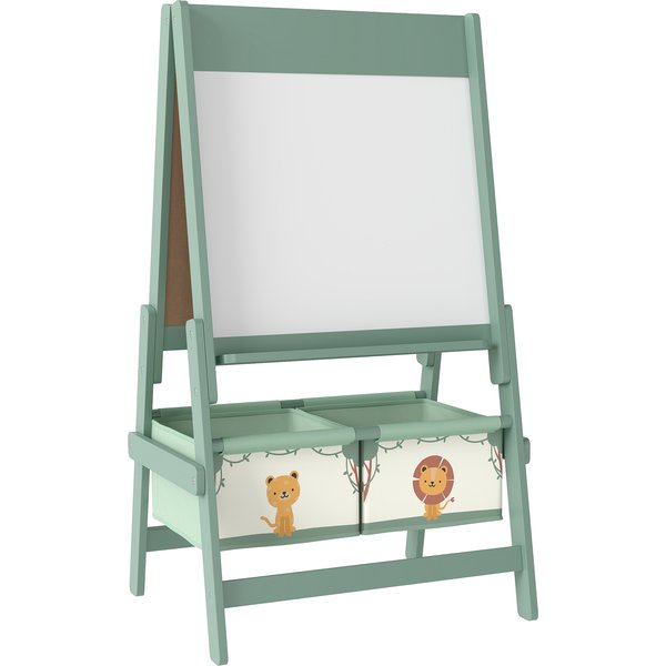 AIYAPLAY Art Easel for Kids, Double-Sided Whiteboard/Blackboard with Paper Roll, Two Storage Boxes, for Ages 3-8 Years, Green | Aosom Ireland