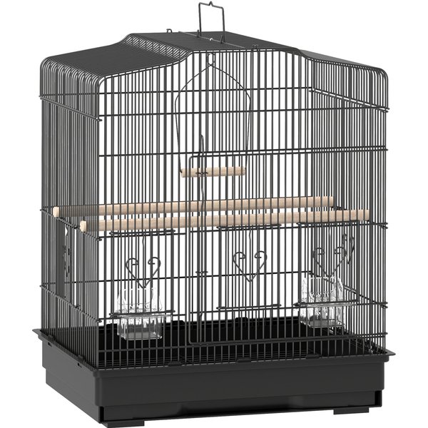 PawHut Large Metal Bird Cage with Perches, Food Bowls, Swing, for Budgies, Parakeets, Black | Aosom Ireland