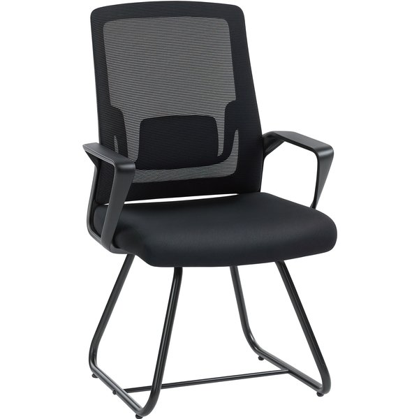 HOMCOM Desk Chair No Wheels, Office Chair with Mesh Back, Lumbar Support, Metal Base for Waiting Room, Conference Room, Black | Aosom Ireland