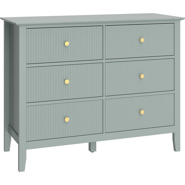 HOMCOM Fluted Dresser, 6 Drawer Chest of Drawers for Bedroom, Living Room, Hallway, Closet, Green | Aosom Ireland