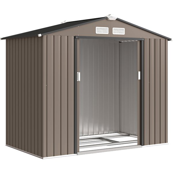 Outsunny 7 x 4ft Metal Garden Shed, Waterproof Outdoor Bike Storage Shed Galvanised with Vents, Foundation Kit, Apex Roof and Lockable Double Doors for Patio Lawn, Brown | Aosom Ireland