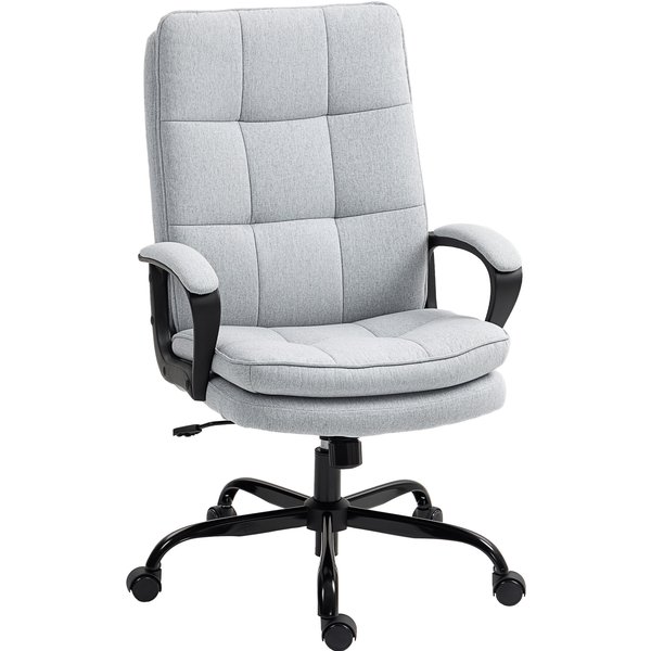 HOMCOM Double Padded Linen-Look Office Chair - Light Grey | Aosom Ireland