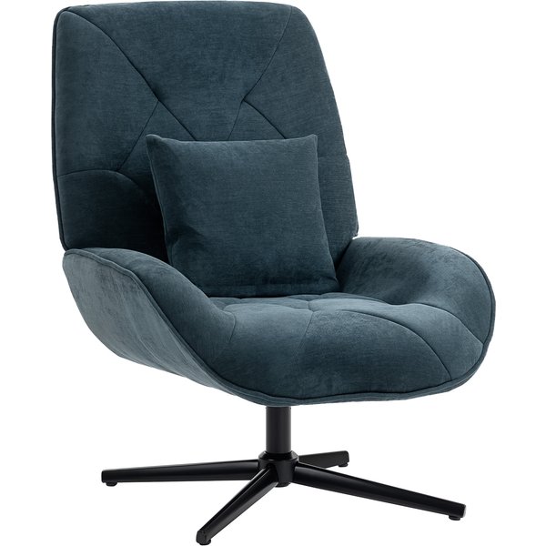 HOMCOM Accent Chair, Chenille Upholstered Swivel Armchair with Lumbar Pillow, High Back, Deep Seat and Metal Legs, Dark Green | Aosom Ireland