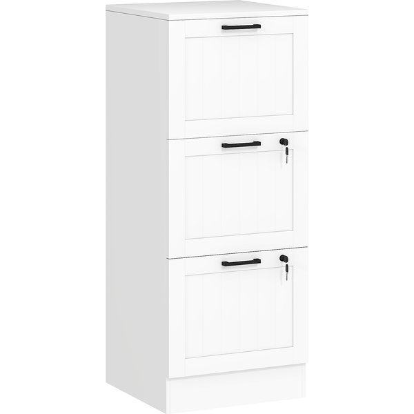 HOMCOM 3 Drawer Filing Cabinet with Lock, Office Storage Cabinet with Adjustable Hanging Bars for A4 Letter Size Files, White | Aosom Ireland