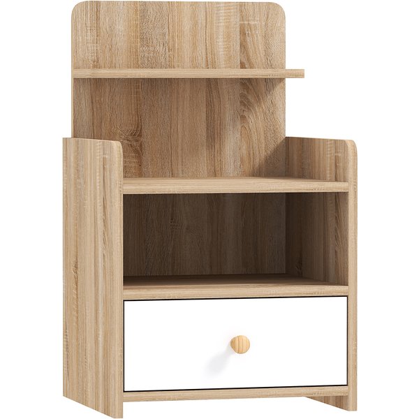 HOMCOM Multi-Storage Bedside Table - White/Wood-Effect | Aosom Ireland