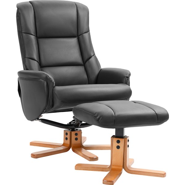 HOMCOM Rocking Recliner Chair with Footstool, PU Leather Recliner Armchair with Wood Base, Upholstered Reclining Chair for Living Room Bedroom, Black | Aosom Ireland