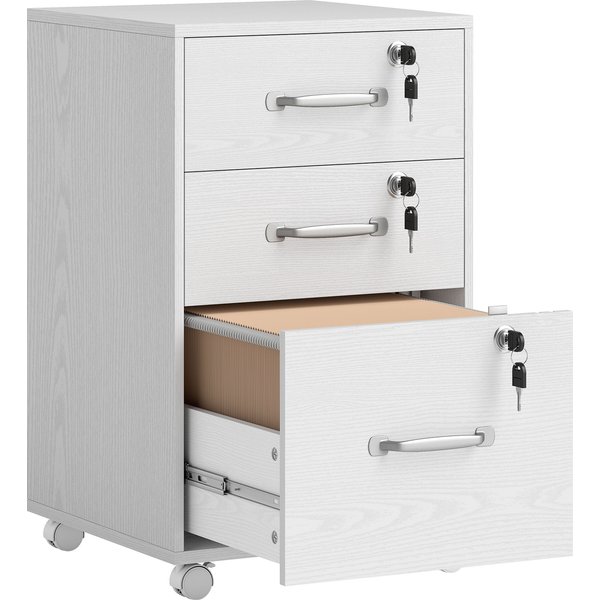 HOMCOM Three Drawer Wood-Effect Filing Cabinet - White | Aosom Ireland