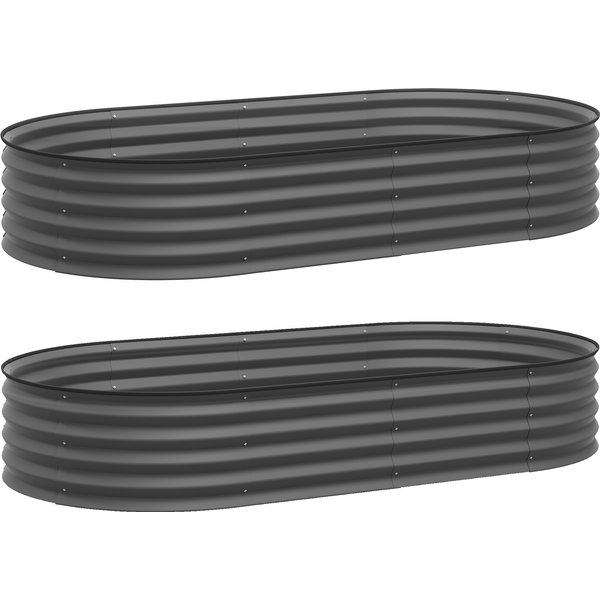 Outsunny Set of Two 181 x 93cm Steel Planters - Dark Grey | Aosom Ireland