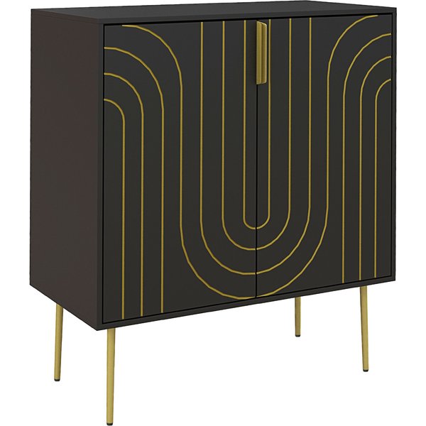 HOMCOM Art Deco Inspired Sideboard, with Adjustable Shelf - Black/Gold Tone | Aosom Ireland