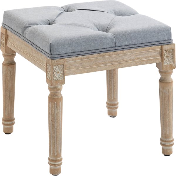 HOMCOM Vintage Foot Stool, Tufted Square Footrest with Wood Legs, Light Grey | Aosom Ireland