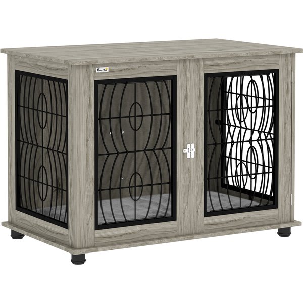 PawHut Indoor Dog Crate Furniture End Table with Soft Washable Cushion, Lockable Front Door, for Large Dogs - Grey | Aosom Ireland