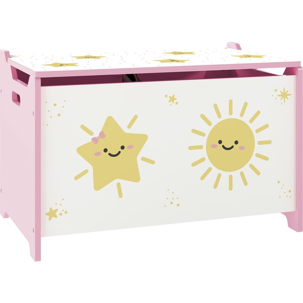 AIYAPLAY Toy Box with Lid, Safety Hinges and Groove Handles, Toy Storage organiser for Kids, Living Room, Playroom, Pink | Aosom Ireland