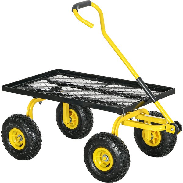 Outsunny Garden Trolley Cart, Heavy Duty Garden Cart with Metal Frame, 10" Pneumatic Wheels, Rotating Handle, 150kg Capacity, for Garden, Farm, Yellow | Aosom Ireland