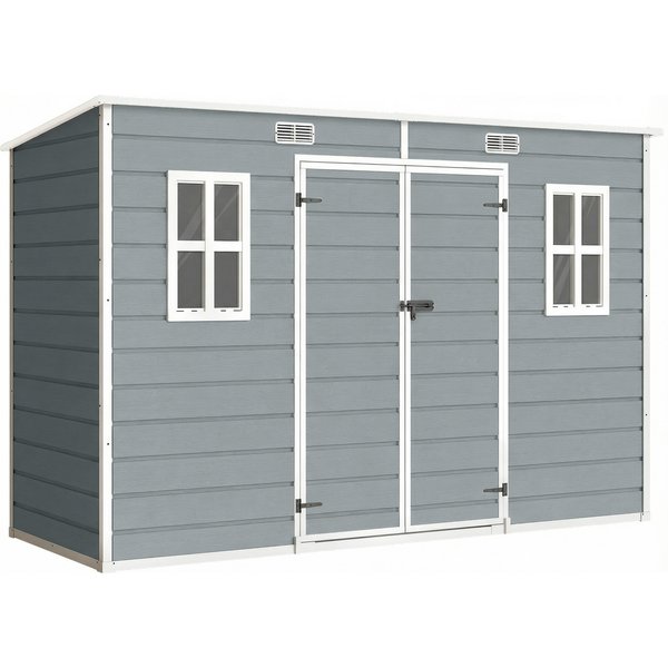 Outsunny 10 x 4 ft Resin Garden Shed, Outdoor Storage Shed with Floor, Windows, Lockable Doors and Vents, Grey | Aosom Ireland