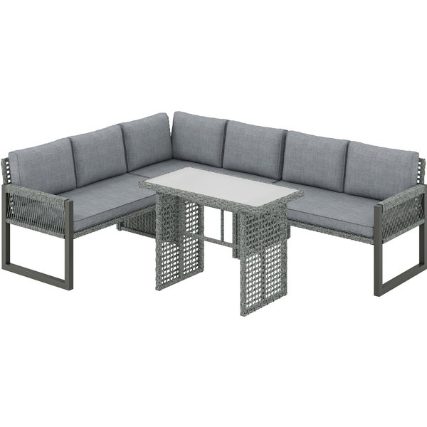 Outsunny 6 Seater Rattan Garden Furniture Set with 3 Loveseats, Table, Patio Rattan Furniture Corner Sofa Set, Grey | Aosom Ireland