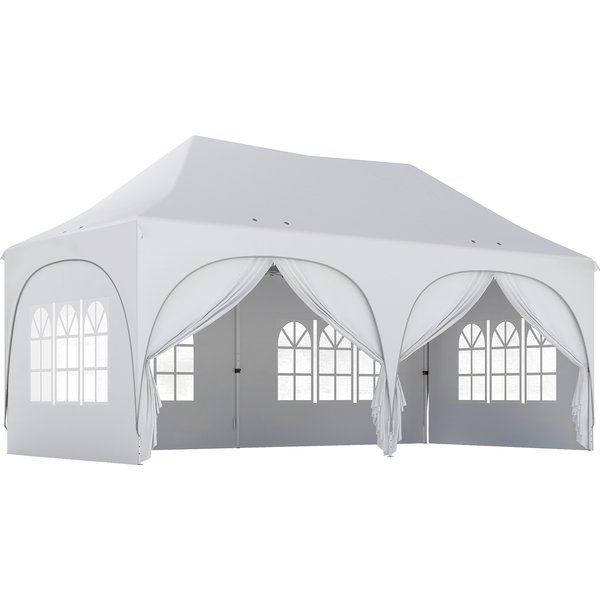 Outsunny 3 x 6m Pop Up Gazebo Shelter with Sides, 6 Sandbags, Peak Top Garden Party Tent Marquee with Carry Bag, Light Grey/White | Aosom Ireland