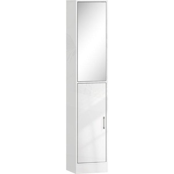kleankin Tall Bathroom Cabinet with Mirror and Adjustable Shelf - High Gloss White | Aosom Ireland