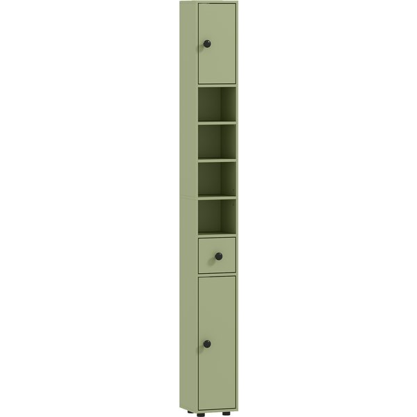 kleankin Tall Slim Bathroom Storage Cabinet, 20cm Narrow Freestanding Tower with Drawer & Adjustable Shelves, Green | Aosom Ireland