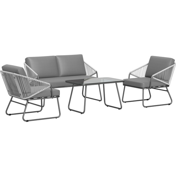 Outsunny Four-Piece Rattan Strong Panel Outdoor Sofa Set - Grey | Aosom Ireland