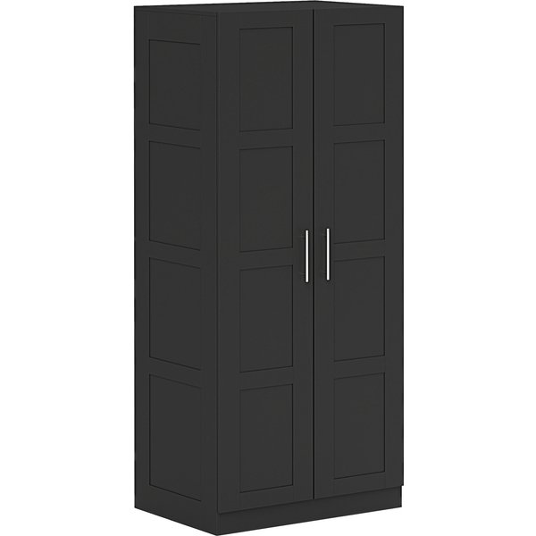 HOMCOM Double Panel Door Wardrobe, with Shelves - Black | Aosom Ireland