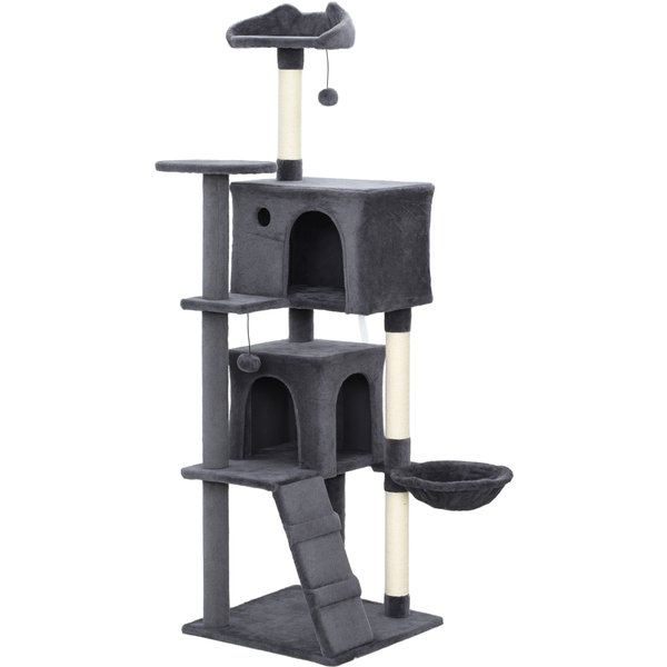 PawHut 160cm Large Cat Tree Tower with Sisal Scratching Posts, Condos, Plush Perches, Hammock, Ladder, Dark Grey | Aosom Ireland