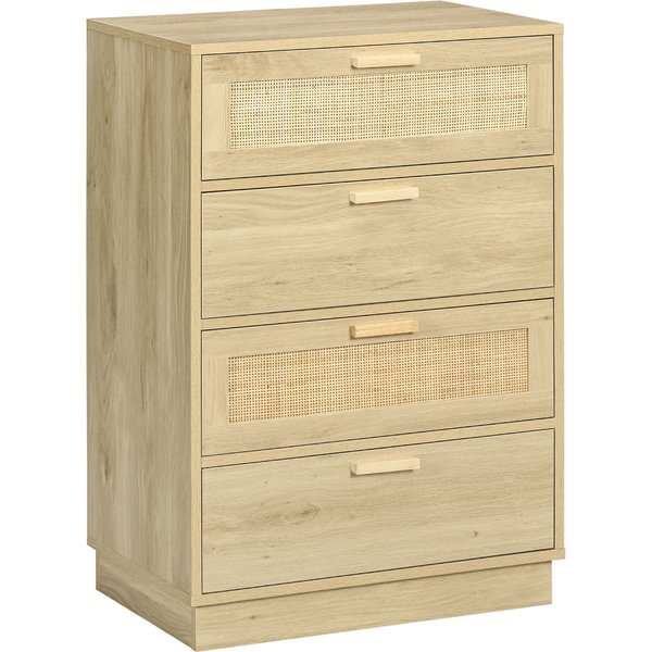 HOMCOM Chest of Four Rattan Weave Panel Drawers - Wood-Effect | Aosom Ireland