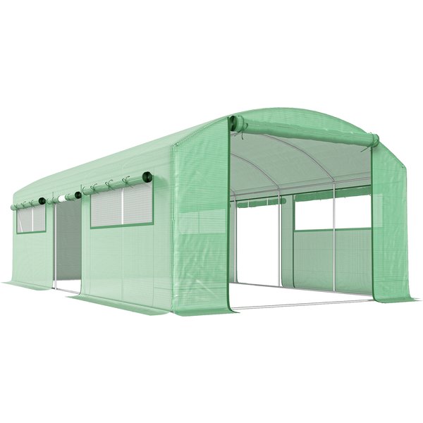 Outsunny 19 x 9.8ft Walk-In Polytunnel Greenhouse - Green | Aosom Ireland