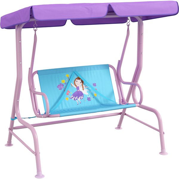 Outsunny Two Seater Kids Garden Swing, Fairy Themed kids Swing Chair with Adjustable Canopy, Safety Belts for Outdoor Use | Aosom Ireland