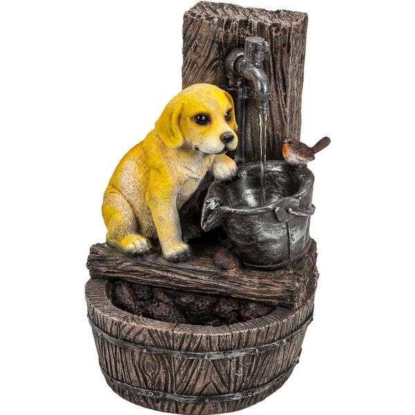 Outsunny Garden Water Feature with 3-Tier Rustic Puppy Design, Freestanding Resin with LED Lights, Adjustable Flow, Rustic Brown | Aosom Ireland