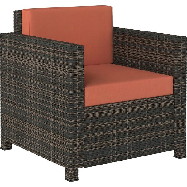 Outsunny PE Rattan Garden Armchair with Cushion - Mixed Brown/Orange | Aosom Ireland