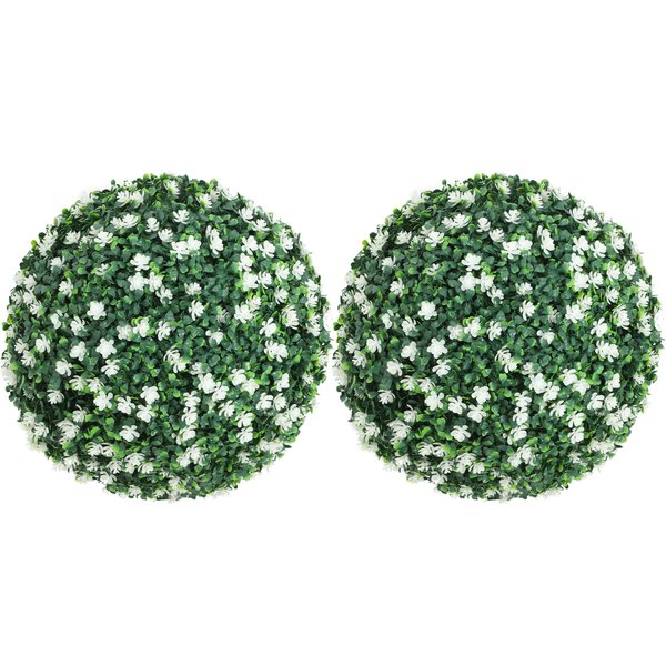 HOMCOM Set of Two Artificial Boxwood Balls Plants - White | Aosom Ireland