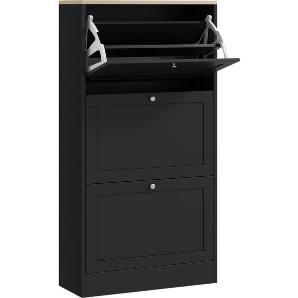 HOMCOM Modern Compact Three-Drawer Shoe Storage Cabinet - Black | Aosom Ireland