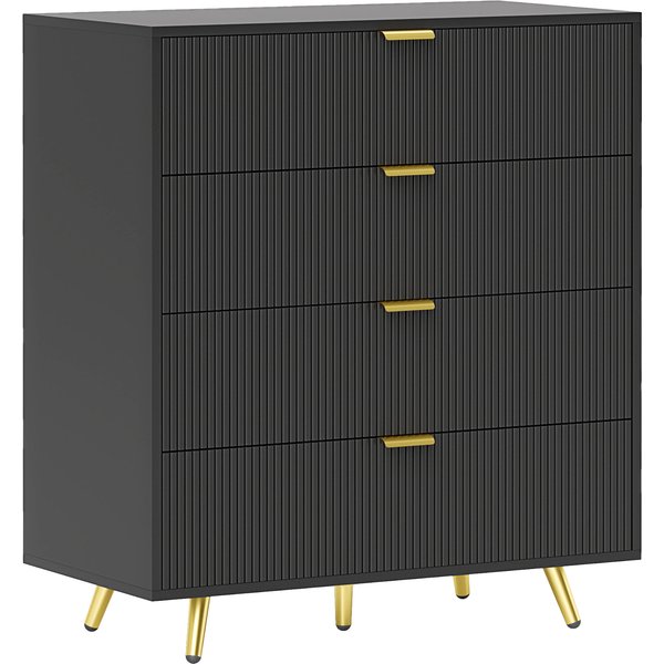 HOMCOM Elegant Four-Drawer Bedside Table - Black | Aosom Ireland