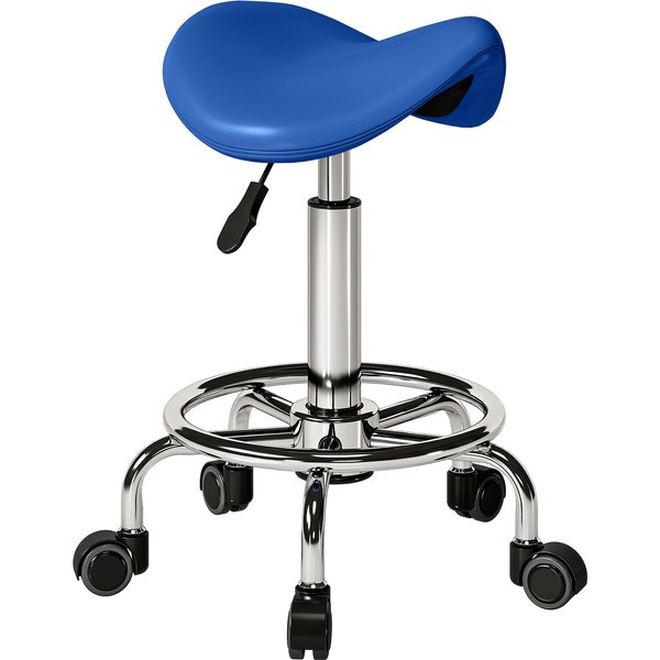 HOMCOM Salon Saddle Stool, Rolling Saddle Chair for Massage, Spa, Clinic, Beauty, Hairdressing and Tattoo, Blue | Aosom Ireland